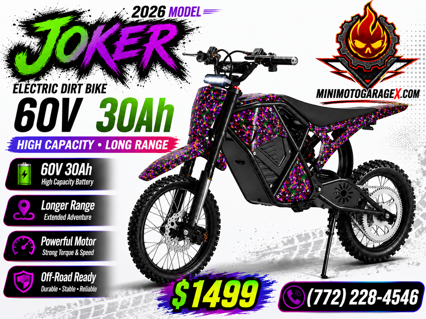 The Joker 4000w 32AH 60v Electric Dirt Bike 50mph